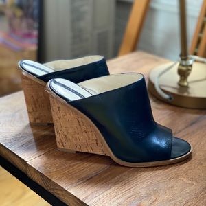 Zara Cork Wedge Leather Black Heels - Size 8